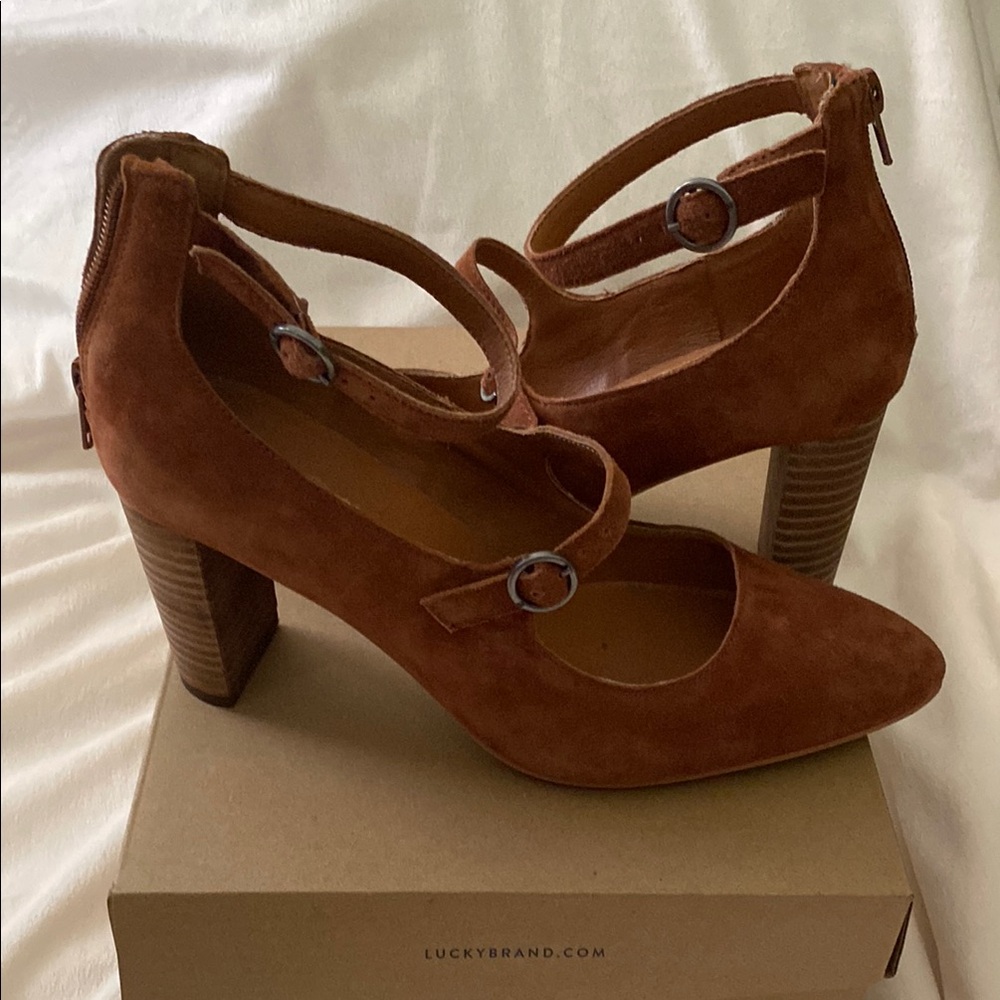 Lucky Brand Tan Heels with Block Heel and Strap
